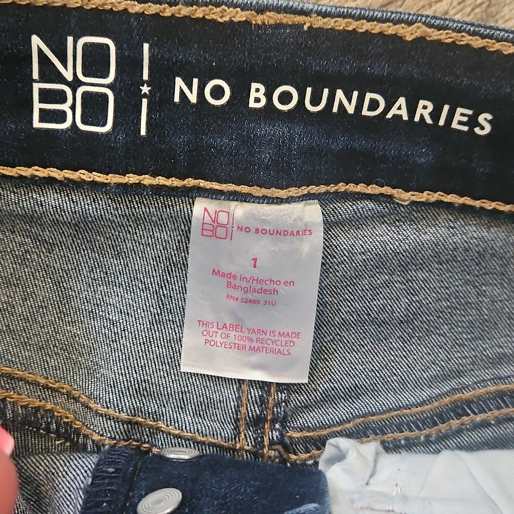 No Boundaries Dark Blue Distressed Boyfriend Jeans Size 1 - Picture 3 of 4